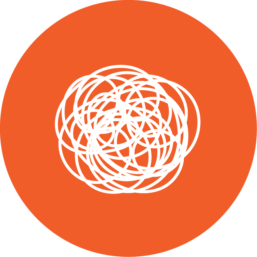 linework of tangled, confused ball