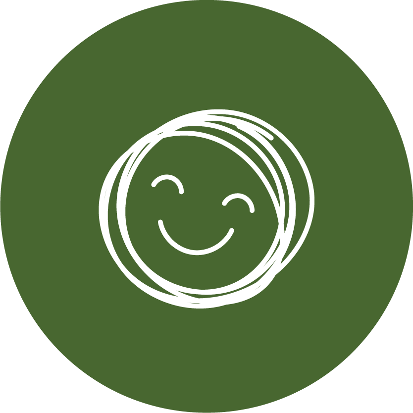 linework doodle of circle with smiling eyes and mouth in the center